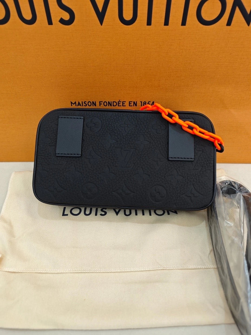 Louis Vuitton Limited Full Leather Logo Clutch Crossbody Waist Bag