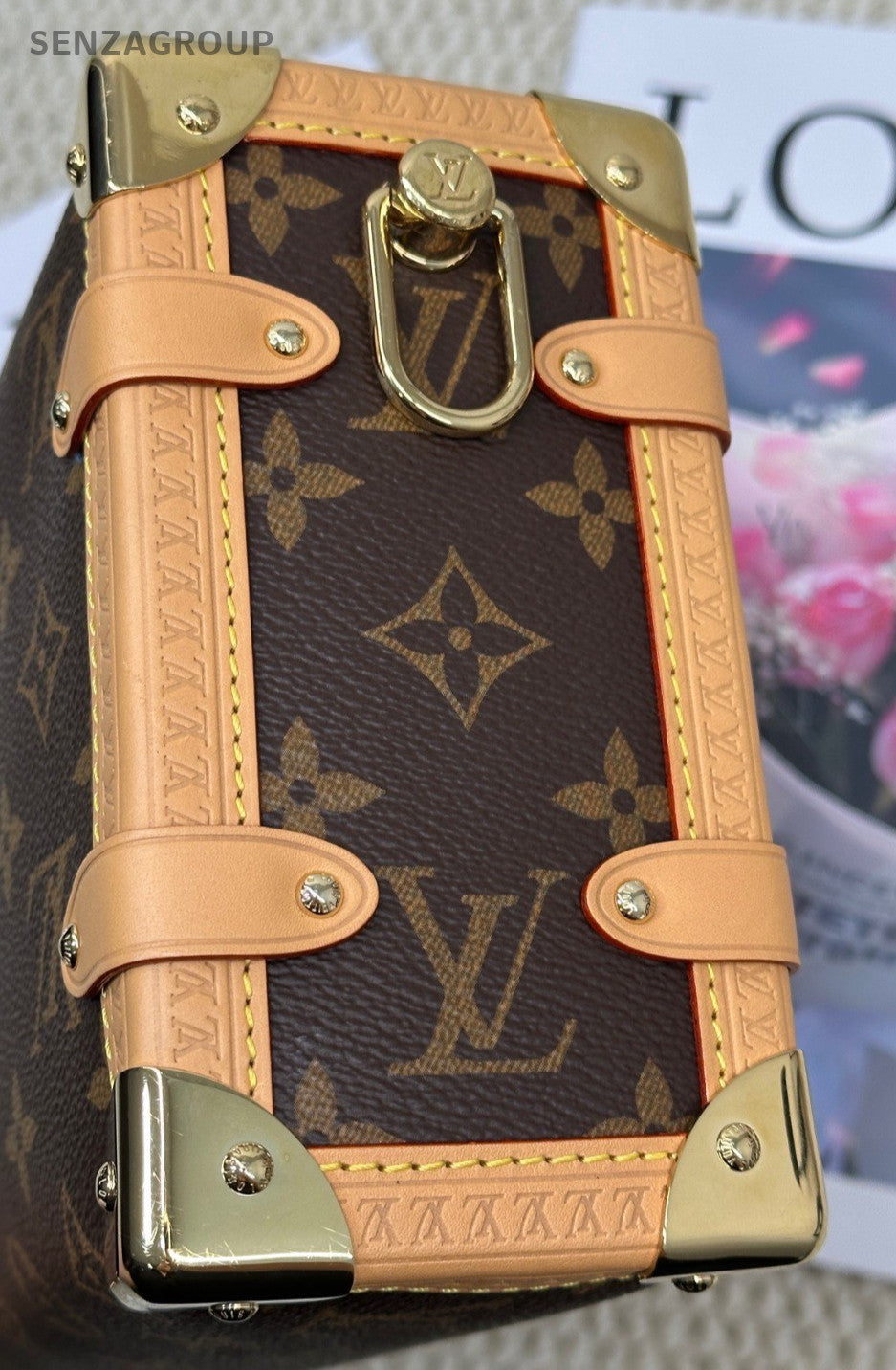 Louis Vuitton Side Trunk Monogram MM Top Handle Bag Brown Used Women Classic
