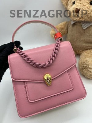 Bvlgari Serpenti Forever Accordion Bag Pink Gold Top Handle Crossbody