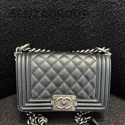Chanel Black Silver Calfskin Le Boy Small Crossbody Shoulder Bag Classic