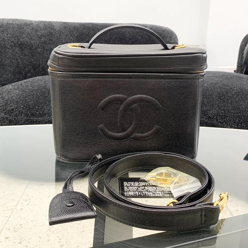 Chanel Vanity Black Shoulder Bag Top Handle Excellent