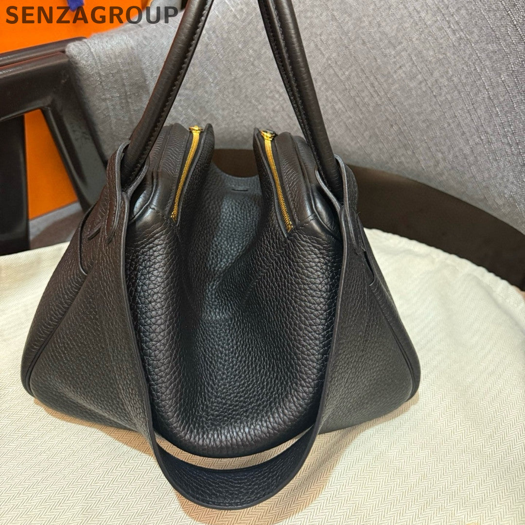 Hermes Lindy 26 Bag Black Gold Togo Leather Handbag Shoulder Bag Women