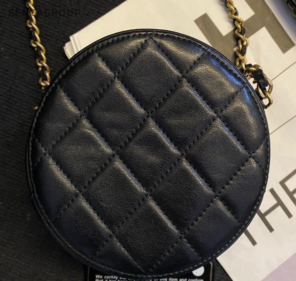 Chanel 19Bag Chain Round Crossbody Black Gold Women Classic Diamond Fashion