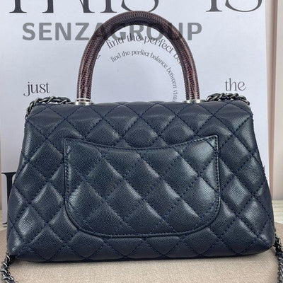 Chanel Coco Handle Small Dark Blue Silver Hardware Shoulder Bag Women