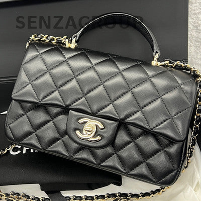 Chanel Black Gold CF Mini Handle Lambskin Shoulder Crossbody Bag Women
