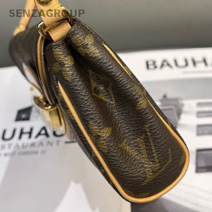 Louis Vuitton Monogram Golden Button Shoulder Bag Brown Leather Women Classic