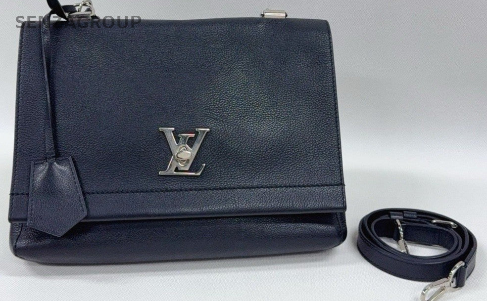 Louis Vuitton lock me MM All-Leather Shoulder Crossbody Bag Women Black