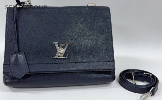 Louis Vuitton lock me MM All-Leather Shoulder Crossbody Bag Women Black