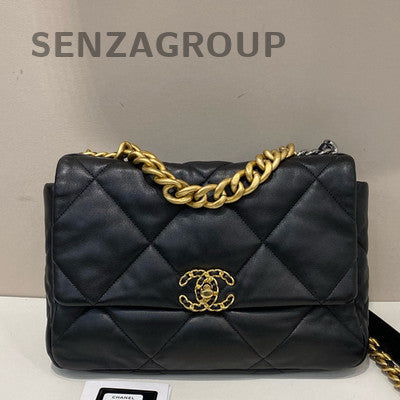 Chanel 19 Medium Lambskin Shoulder Bag Black Gold - Women's Fashion