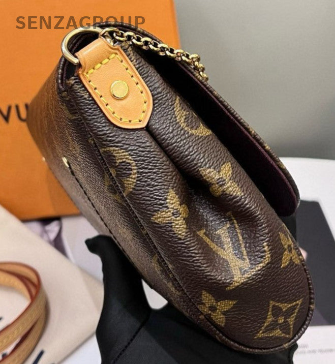 Louis Vuitton Favorite MM Monogram Chain Shoulder Bag Crossbody Brown Gold Women