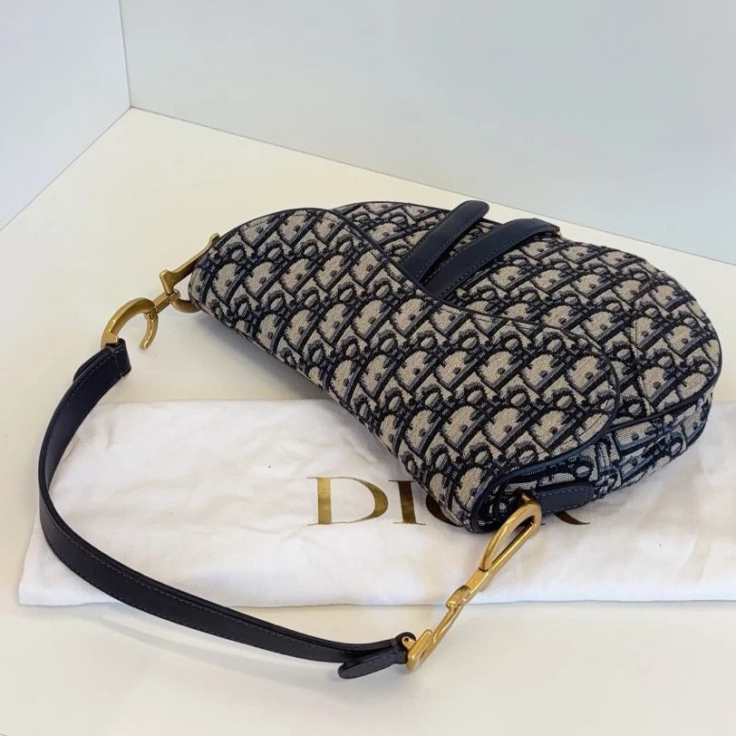Christian Dior Monogram MM Shoulder Bag Blue Gold Hardware Women