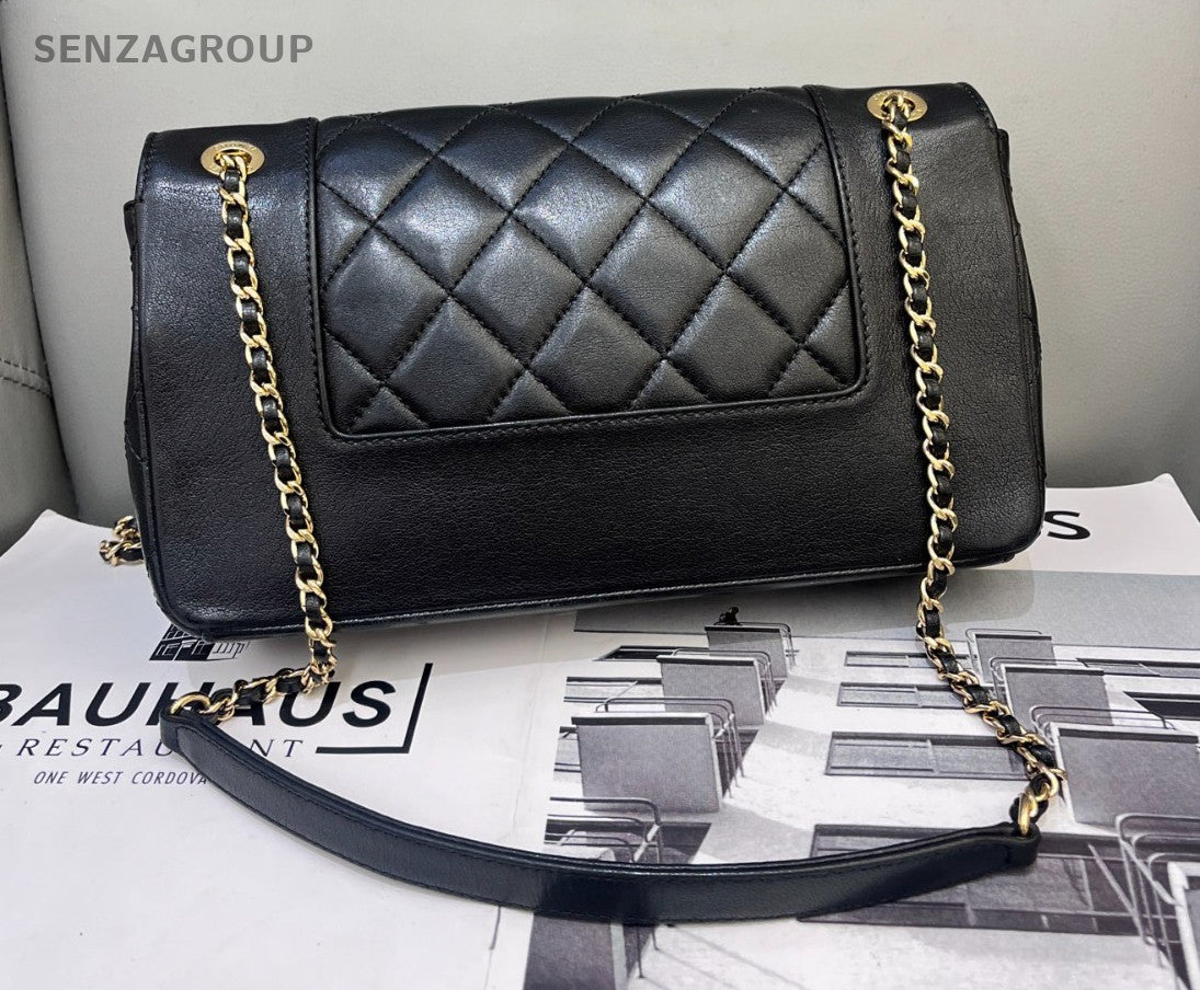 CHANEL Classic Flap Calfskin Chain Shoulder bag Crossbody Black Gold Women