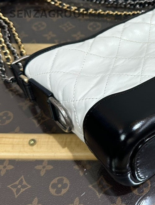 CHANEL LEBOY PM Diamond Pattern Chain Shoulder Bag White Black Women Classic