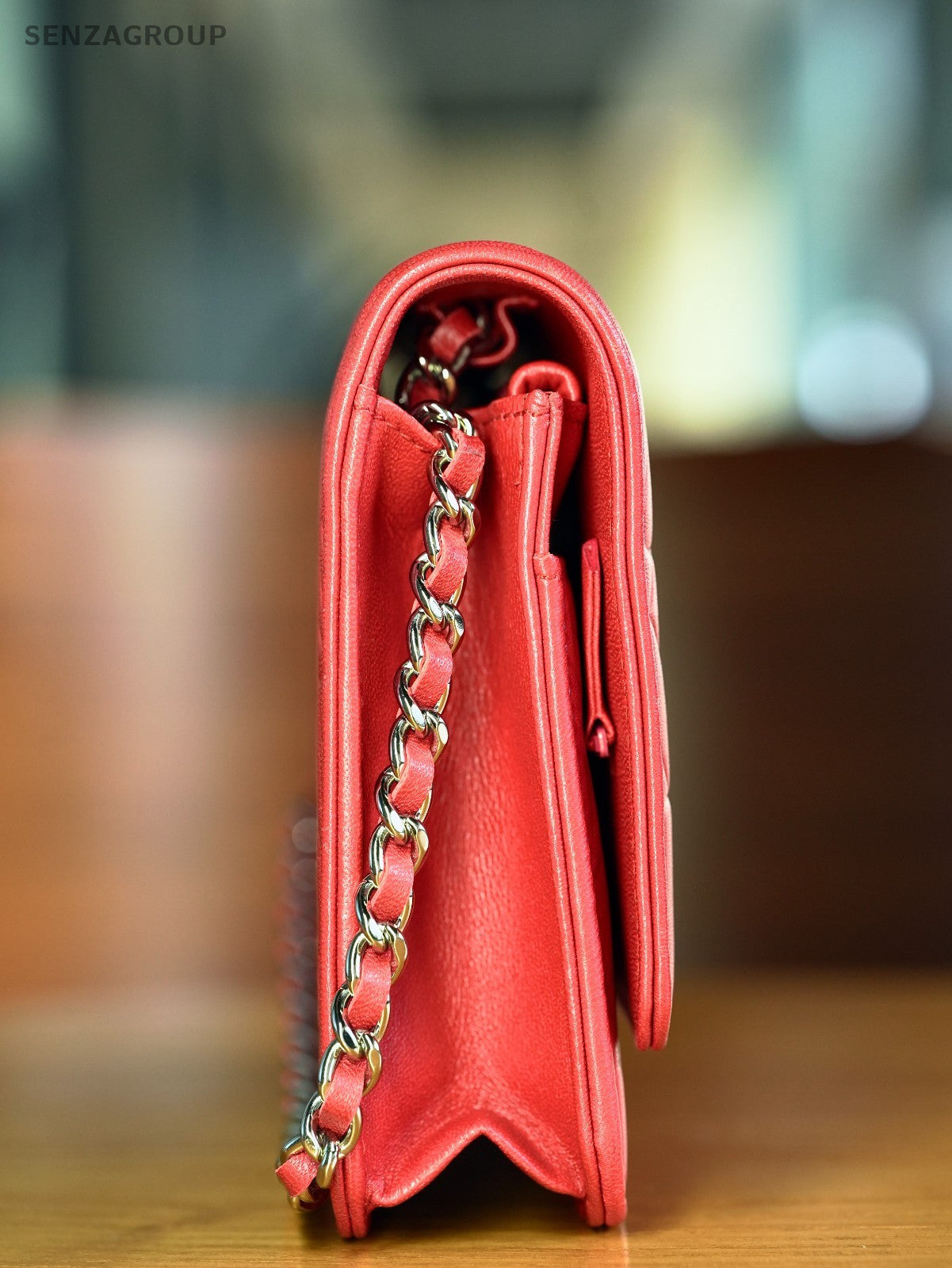 CHANEL Camellia Red wallet WOC Shoulder bag Crossbody Lambskin
