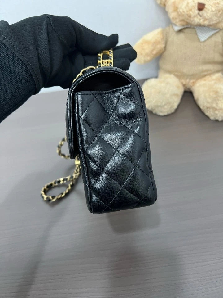 CHANEL Black Gold Rhinestone Handle CF Crossbody Bag For Women