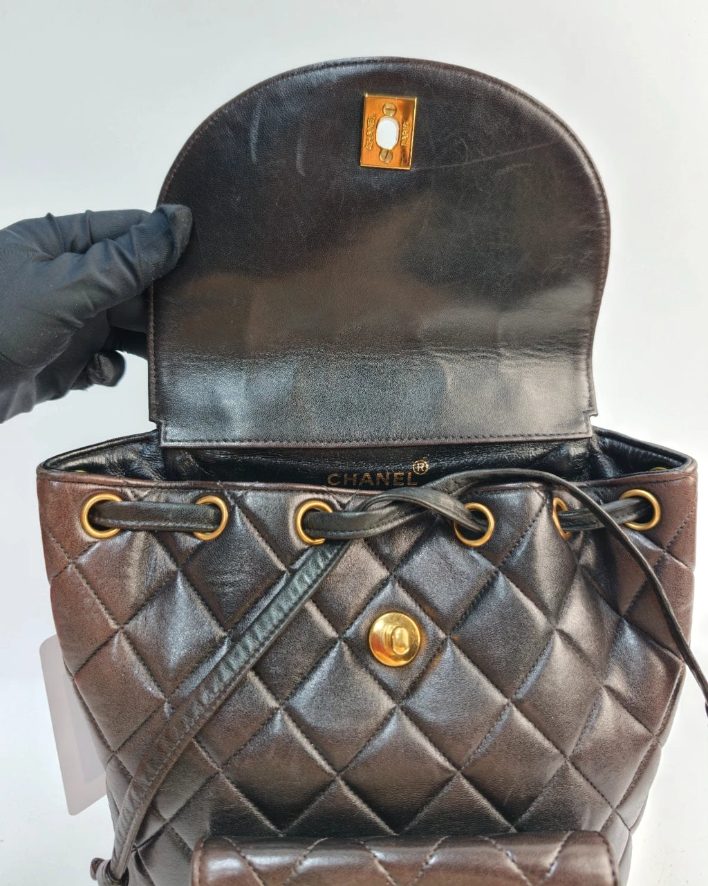 Chanel Duma PM Chain Backpack Brown Gold Diamond Used Women Classic