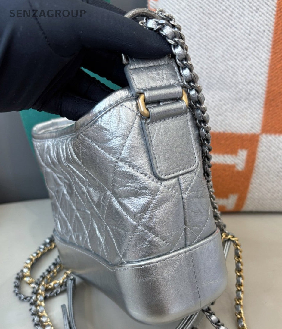 Chanel Gabrielle PM Chain Shoulder Bag Silver Gold Women Classic Diamond