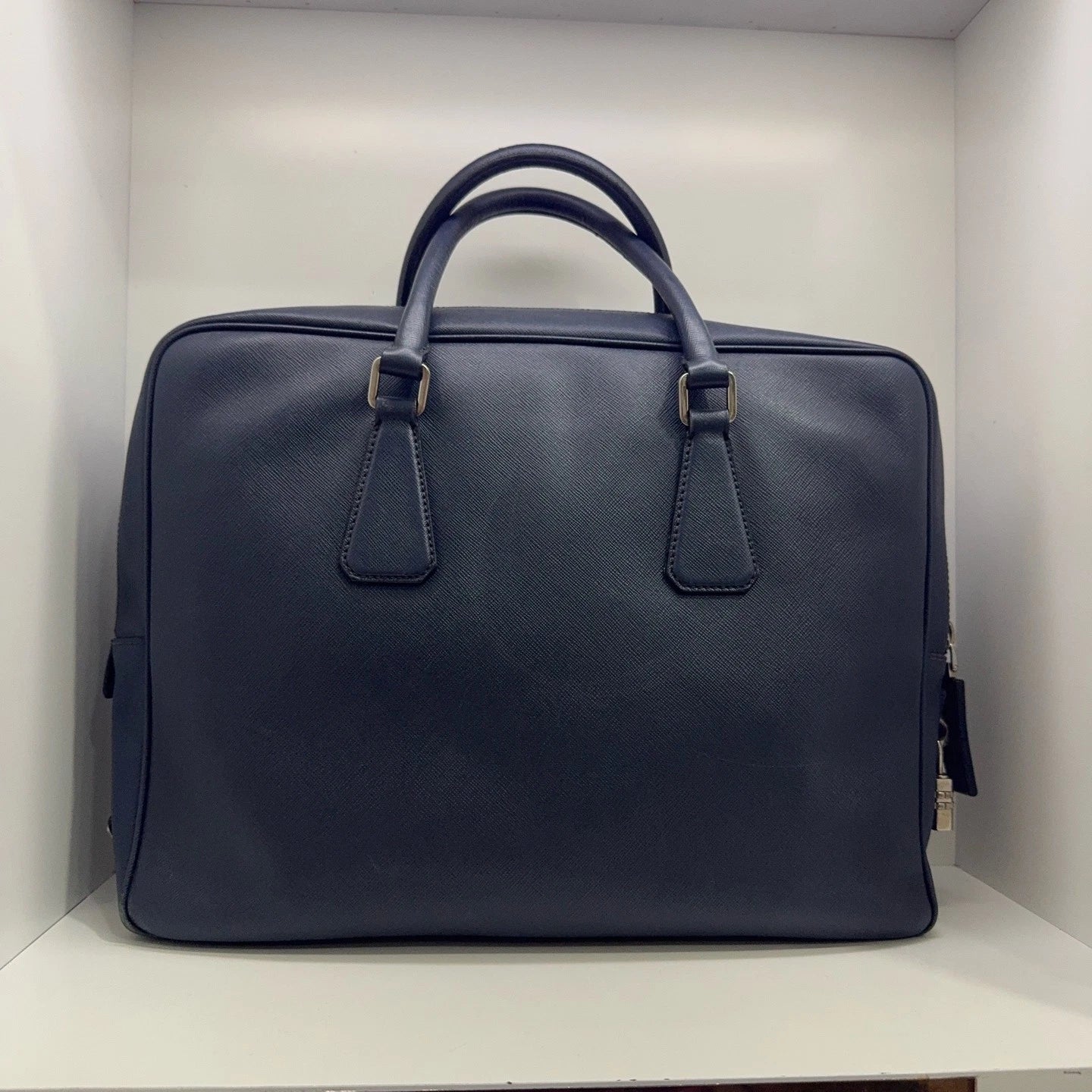 PRADA Navy Blue Leather Handbag Laptop Briefcase For Women