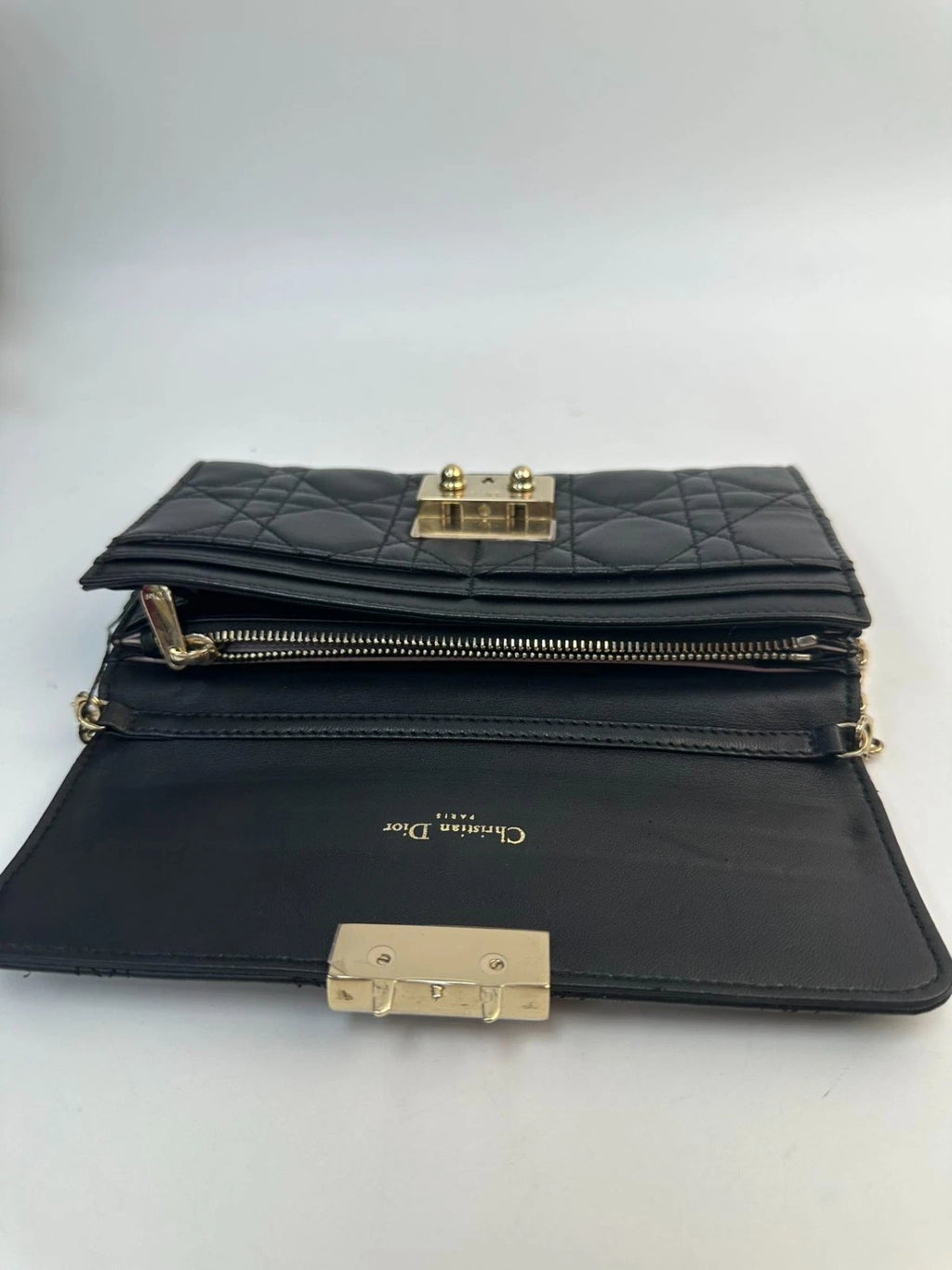 SJ0001 KY02599 Christian Dior Cannage Quilted Calfskin Wallet-on-Chai<wbr/>n