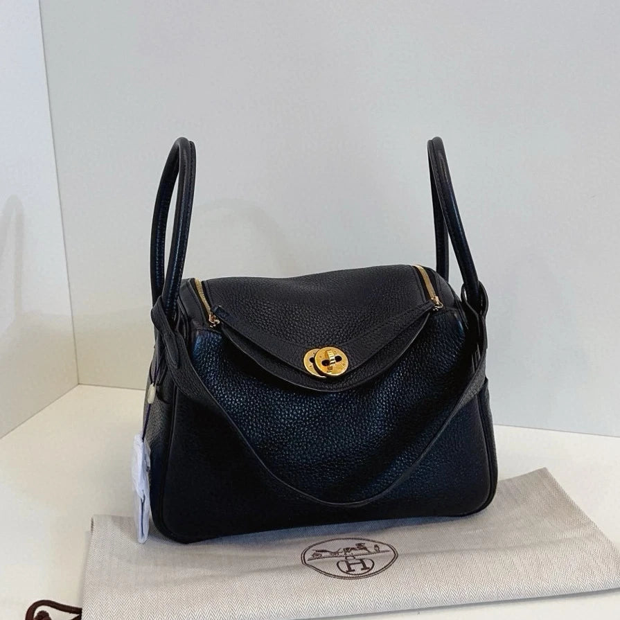 Hermes Lindy26 Top Handle Shoulder Bag Black Gold Used Women Classic