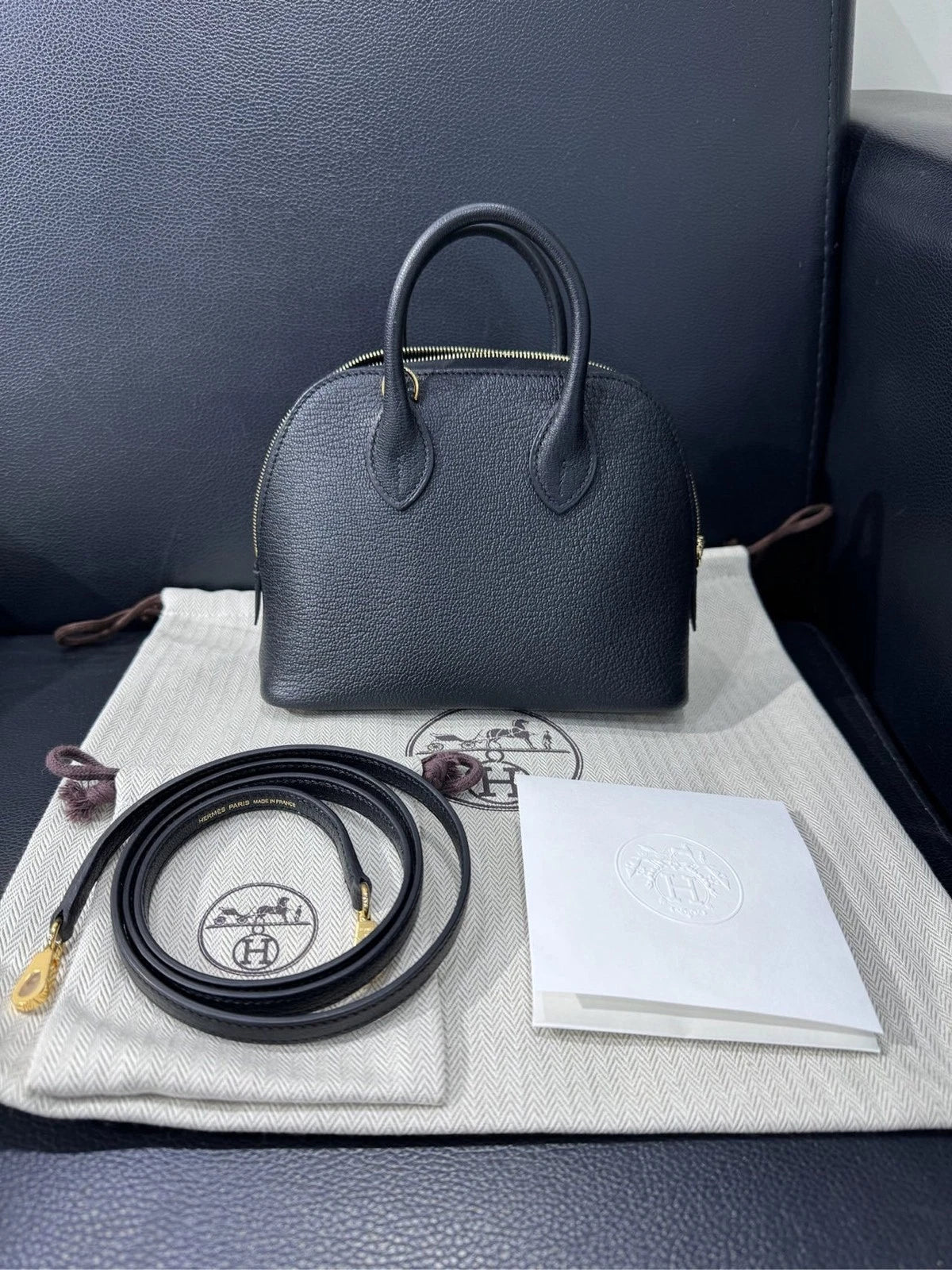 Hermes Mini Bolide Black Gold Leather Bag For Women