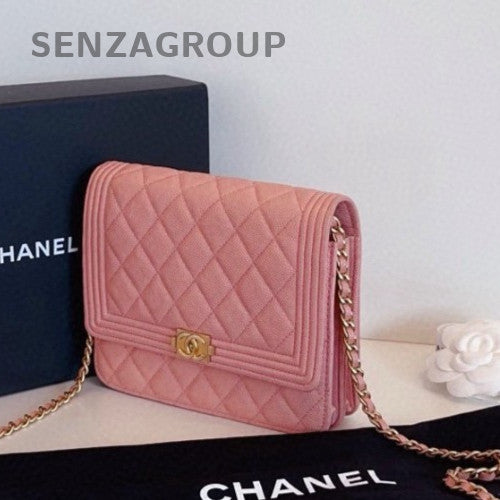 Chanel Leboy WOC Calfskin Chain Shoulder Bag Pink Gold Women Designer