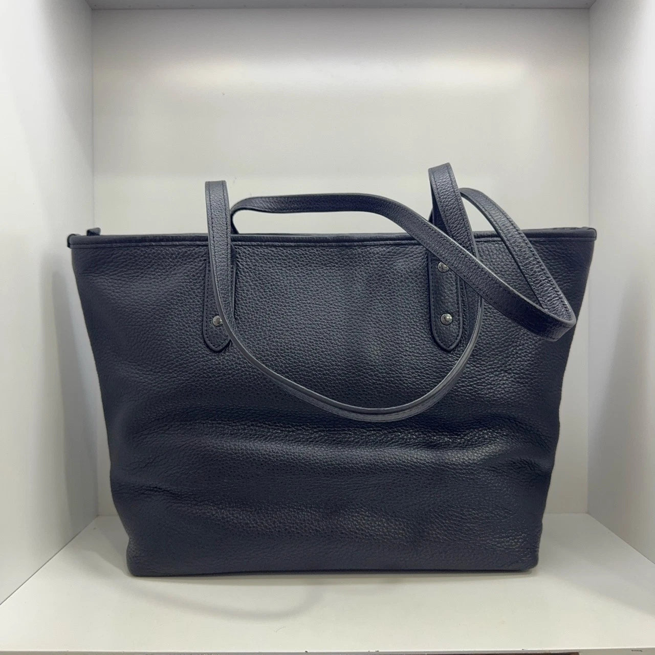 Coach Bear Print Pebbled Leather Tote Shoulder Handbag for Women Black