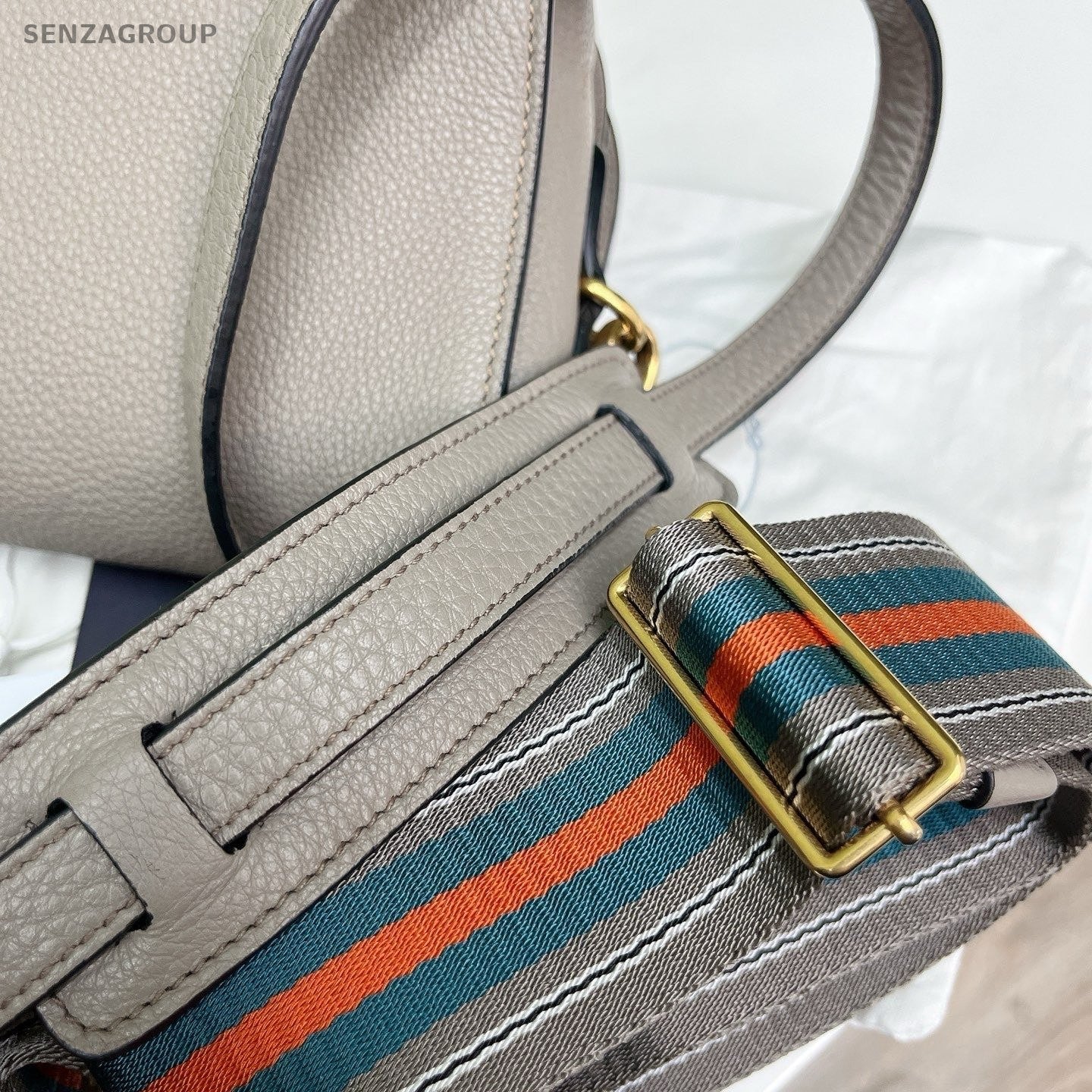 Prada Pionniere Saddle 2Way Shoulder Bag Crossbody Gray Gold Women Classic