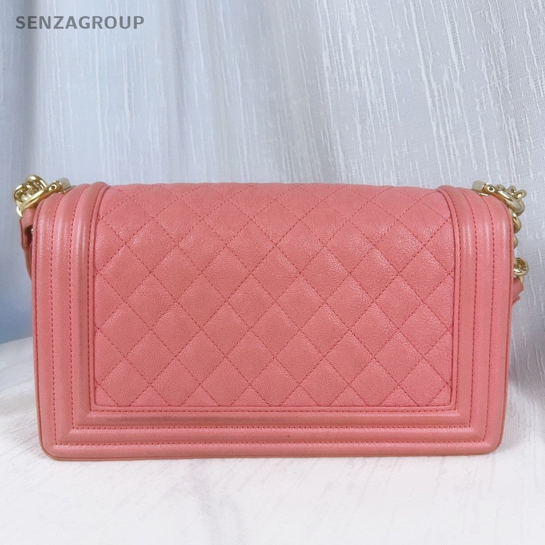 CHANEL Leboy MM Calfskin Chain Shoulder bag Women Pink Gold Classic