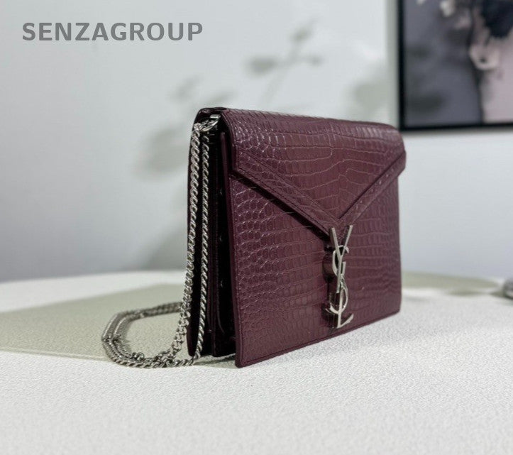 YSL Saint Lauren Paris Chain Shoulde Bag Woman dark Red