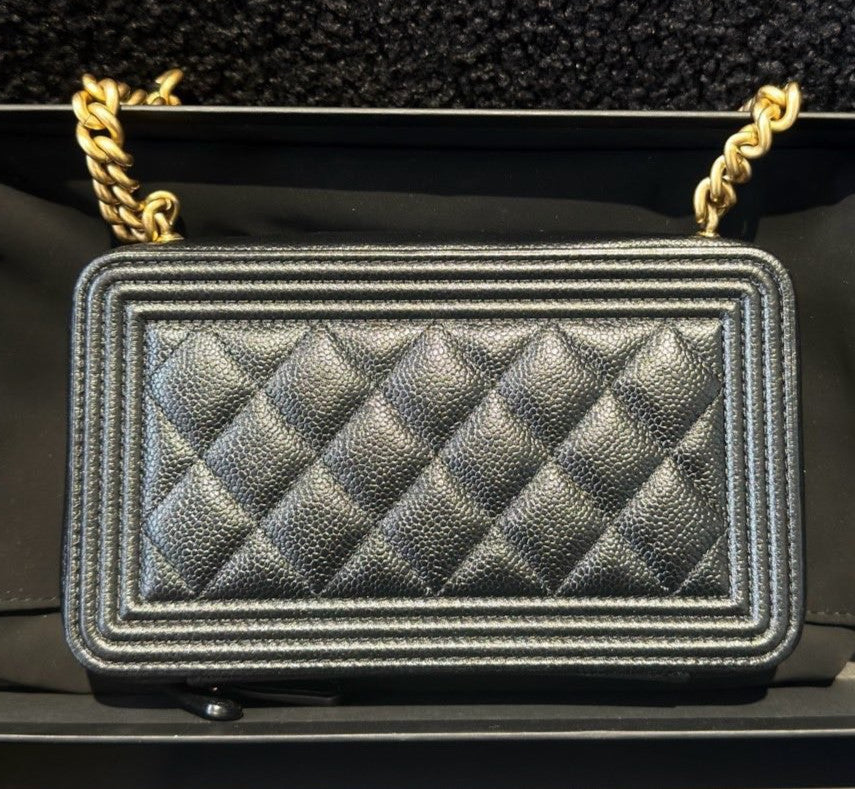 Chanel Leboy WOC Diamond Chain Shoulder Bag Crossbody Black Gold Women Classic