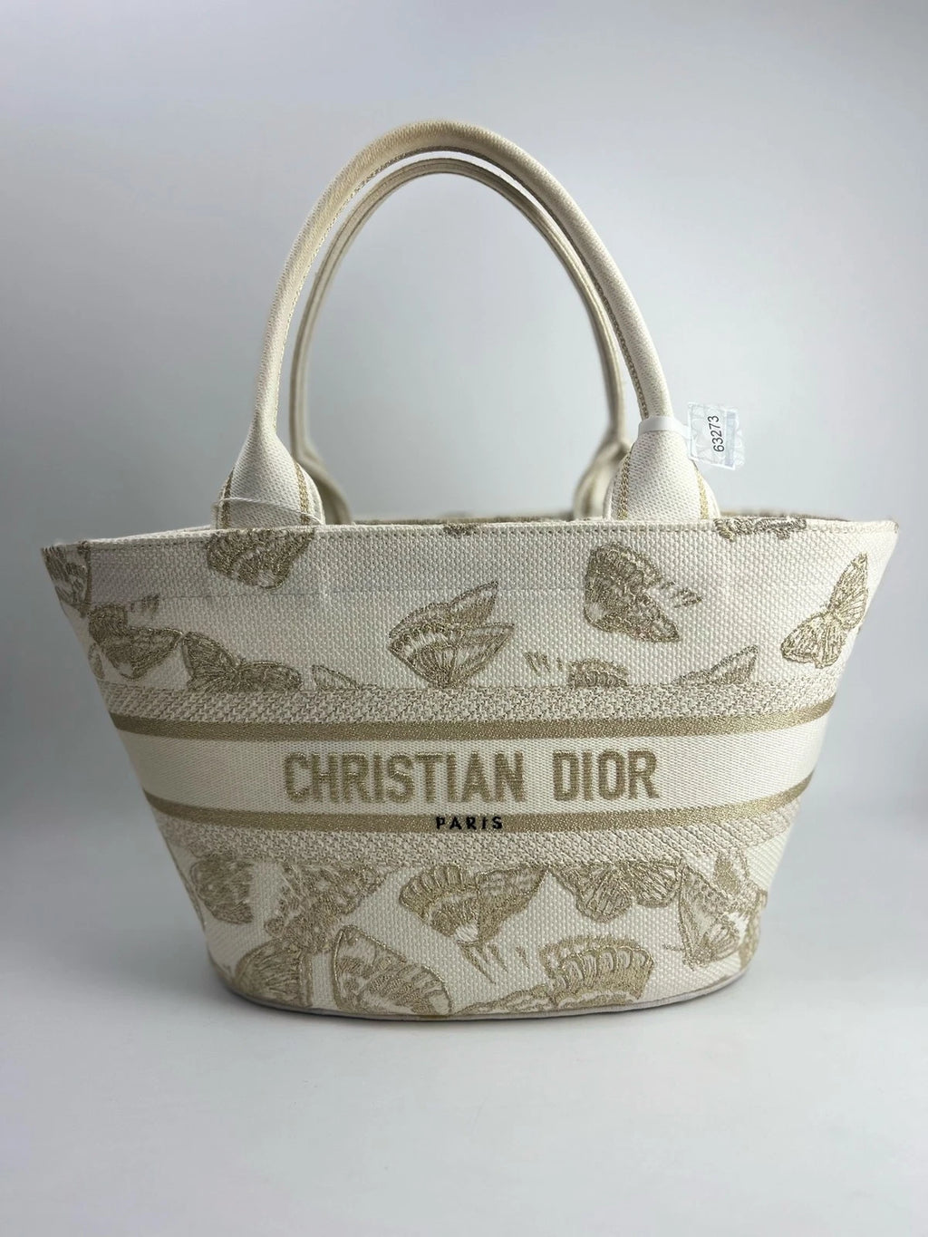 Dior Butterfly Embroidered White Gold Bucket Bag For Women