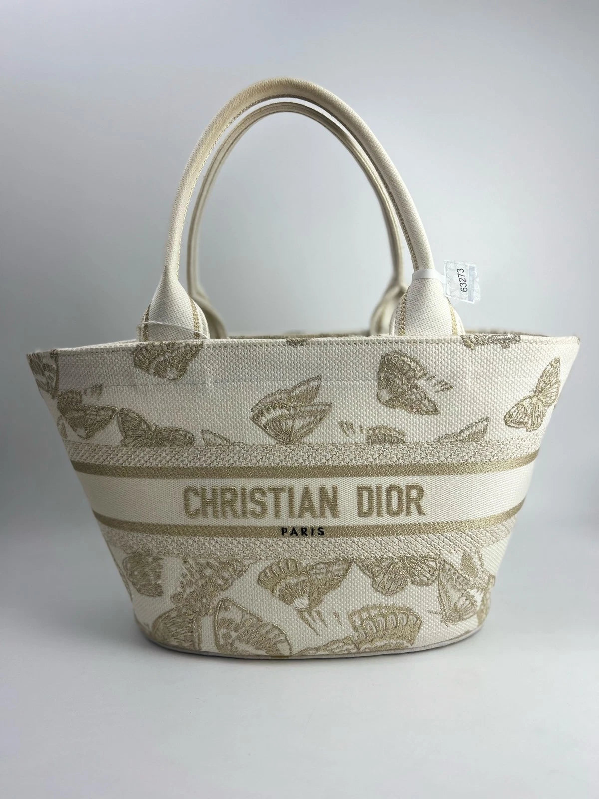 Dior Butterfly Embroidered White Gold Bucket Bag For Women