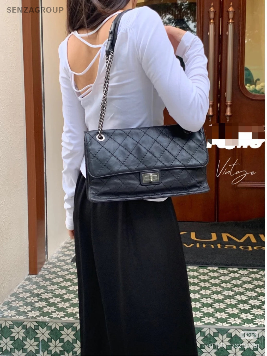 CHANEL 2.55 Classic Diamond pattern Chain Strap Shoulder bag Black Women