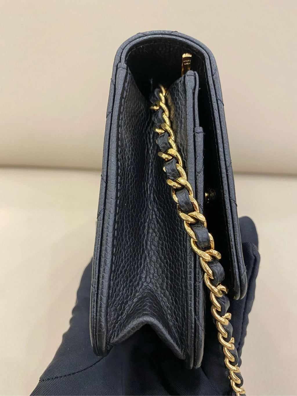 CHANEL Black Leather WOC Chain Crossbody Bag For Women
