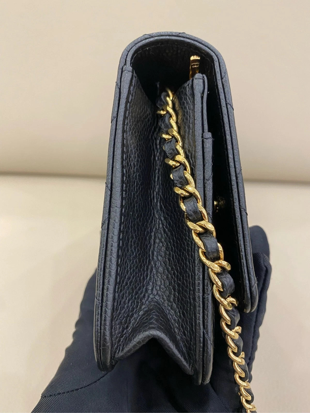 CHANEL Black Leather WOC Chain Crossbody Bag For Women