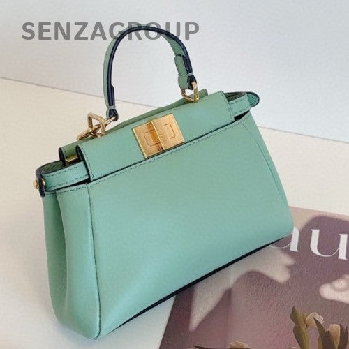 Fendi Peekaboo Mini Calfskin Top Handle Bag Crossbody Green Gold Women Classic