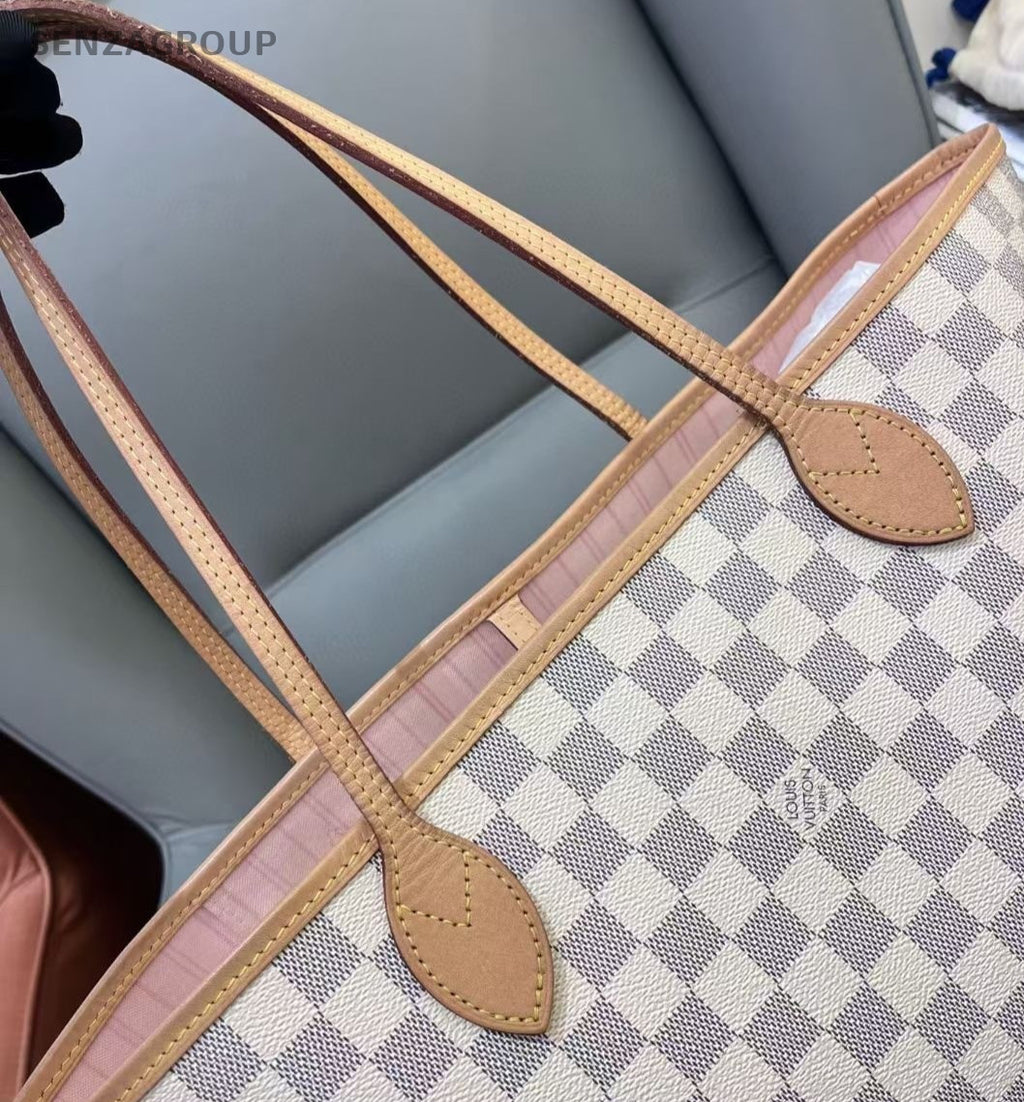 Louis Vuitton NF Neverfull MM White Damier Ebene Pouch Shoulder Bag Women