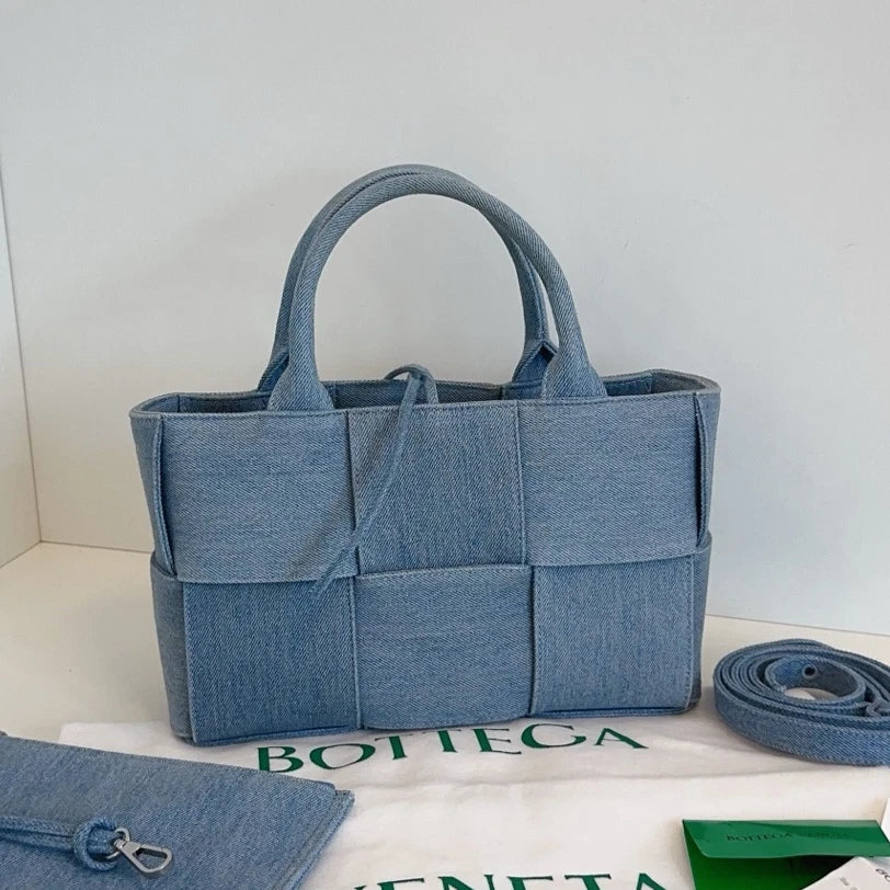 Bottega Veneta Arco Tote Denim Cassette Top Handle Crossbody Blue Women Classic