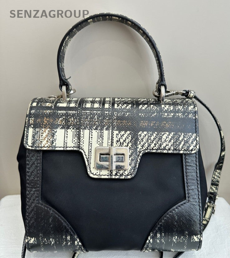 Prada Kelly 2Way Top Handle Bag Crossbody Black Silver Women Classic