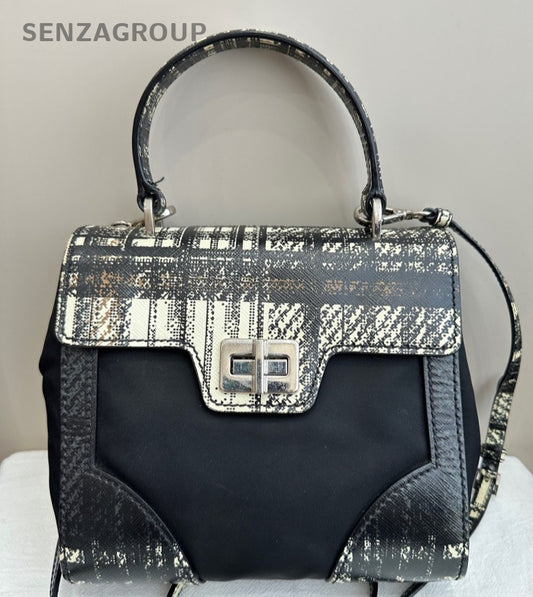 Prada Kelly 2Way Top Handle Bag Crossbody Black Silver Women Classic