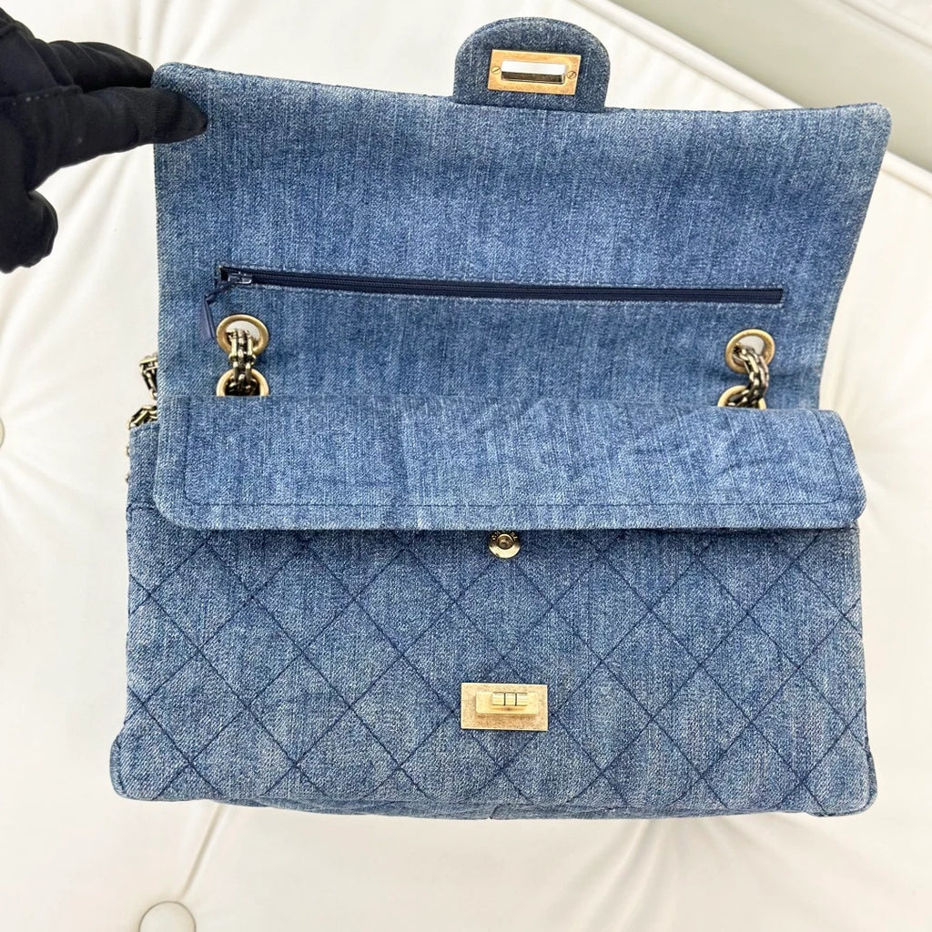 Chanel Denim Diamond Chain Shoulder Crossbody Bag Blue Gold Women S