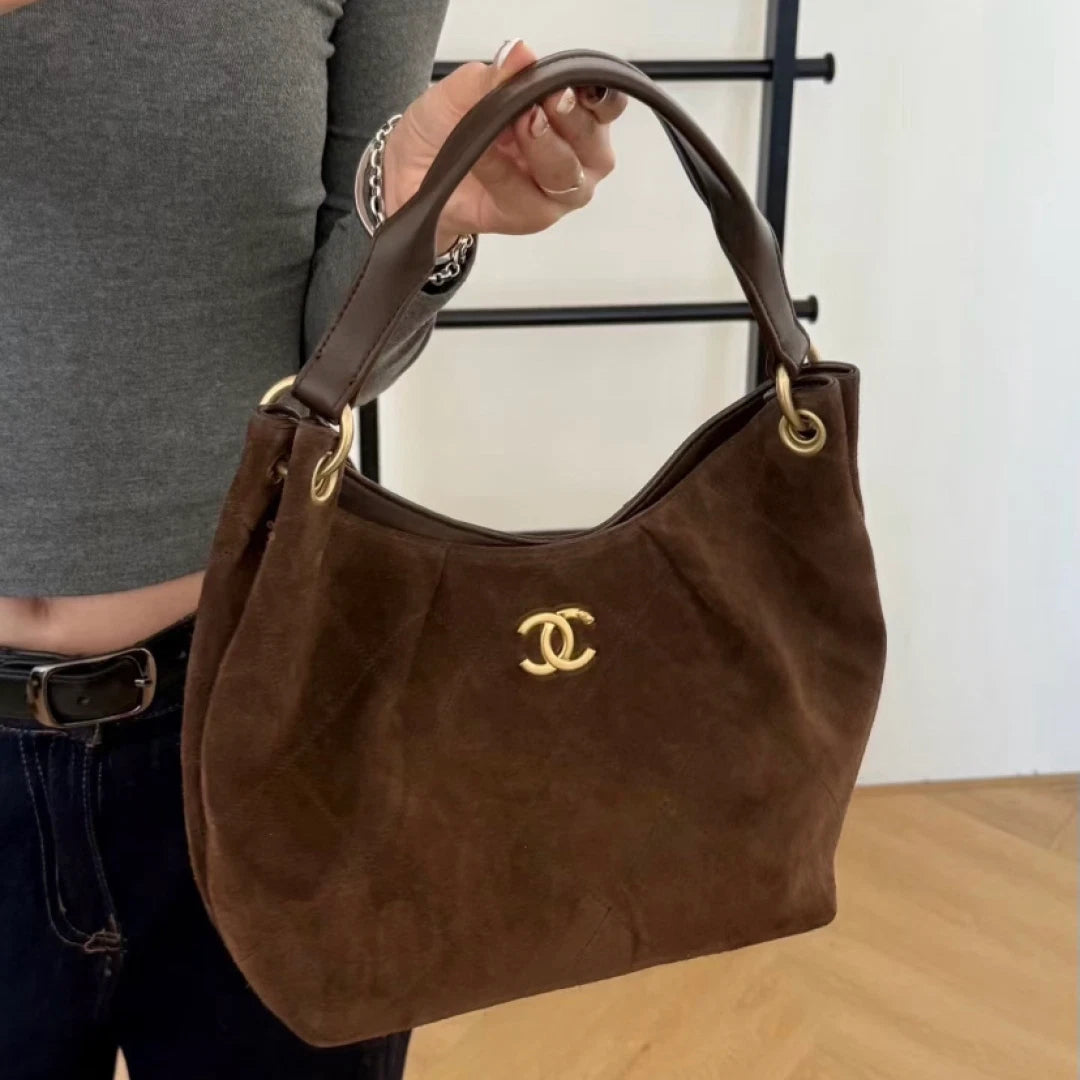 Chanel Suede Hobo Chain Shoulder Bag Brown Gold Hardware Women S