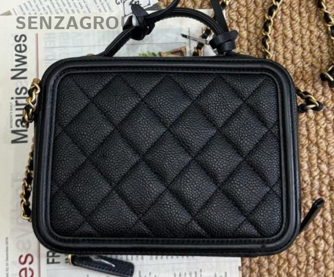 Chanel CC Logo PM Diamond Pattern Chain Shoulder Bag Black Gold Used Women