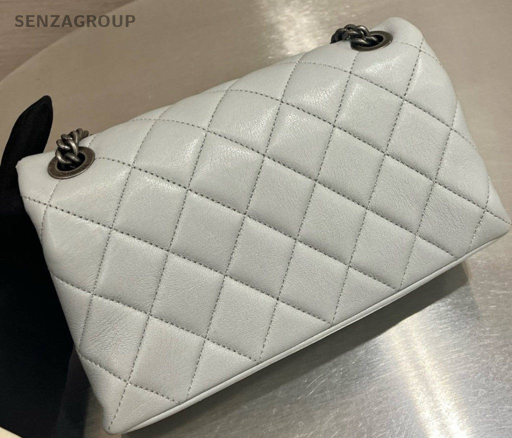 Chanel Classic Flap Lambskin Mini Chain Shoulder Bag White Silver Used Women