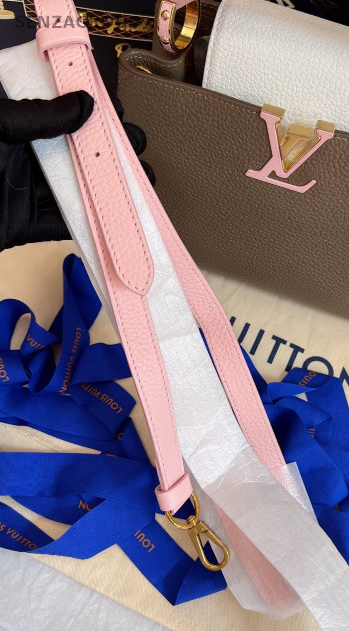 Louis Vuitton Capucines BB Top Handle Bag Crossbody Gray Pink Used Women Classic