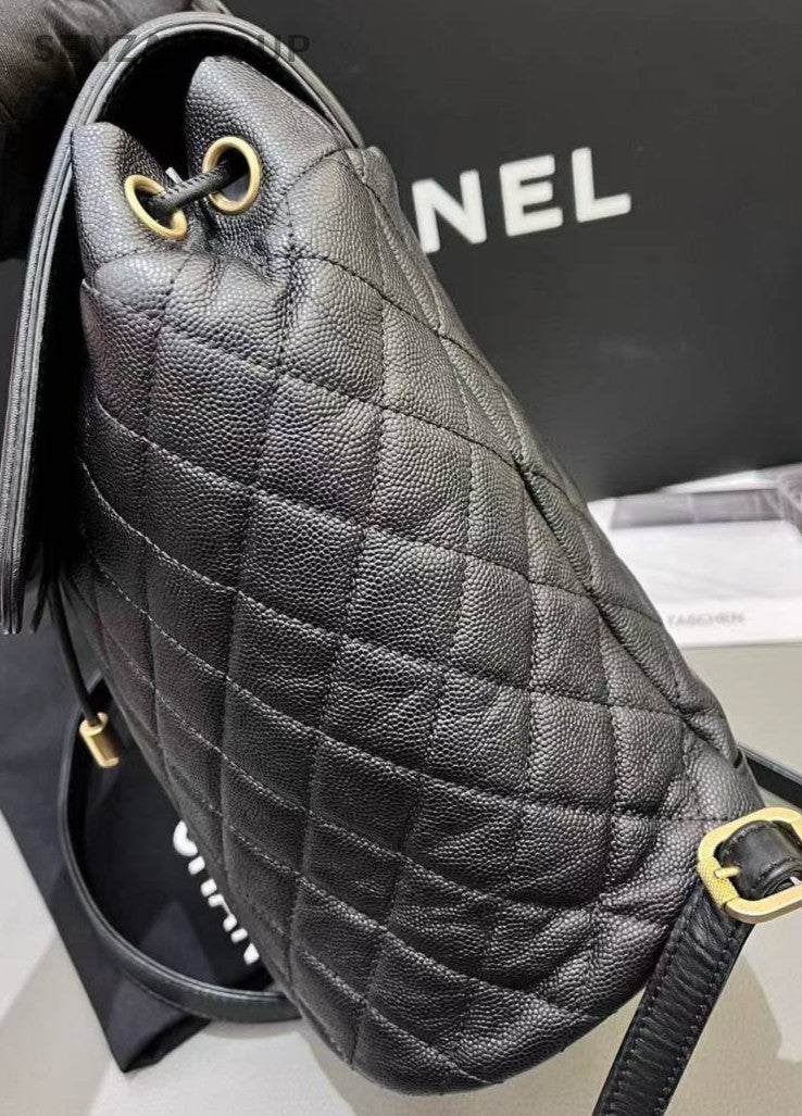 Chanel Vanity Case PM Backpack Black Gold Used Women Diamond Classic