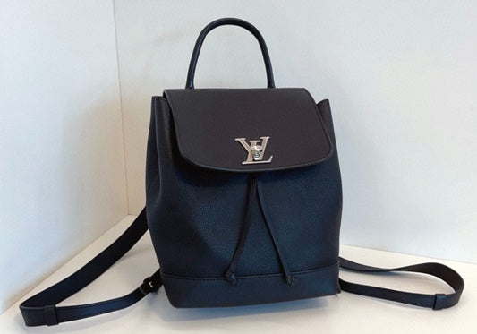 Louis Vuitton Lock me Backpack PM All Leather Black Silver Shoulder Handbag