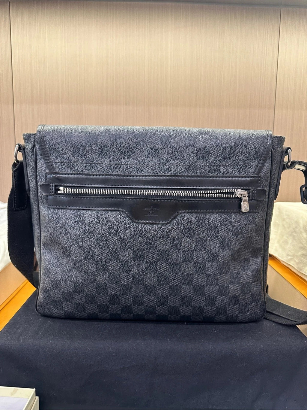 Louis Vuitton Canvas Black Checkerboard Flap Messenger Bag For Women