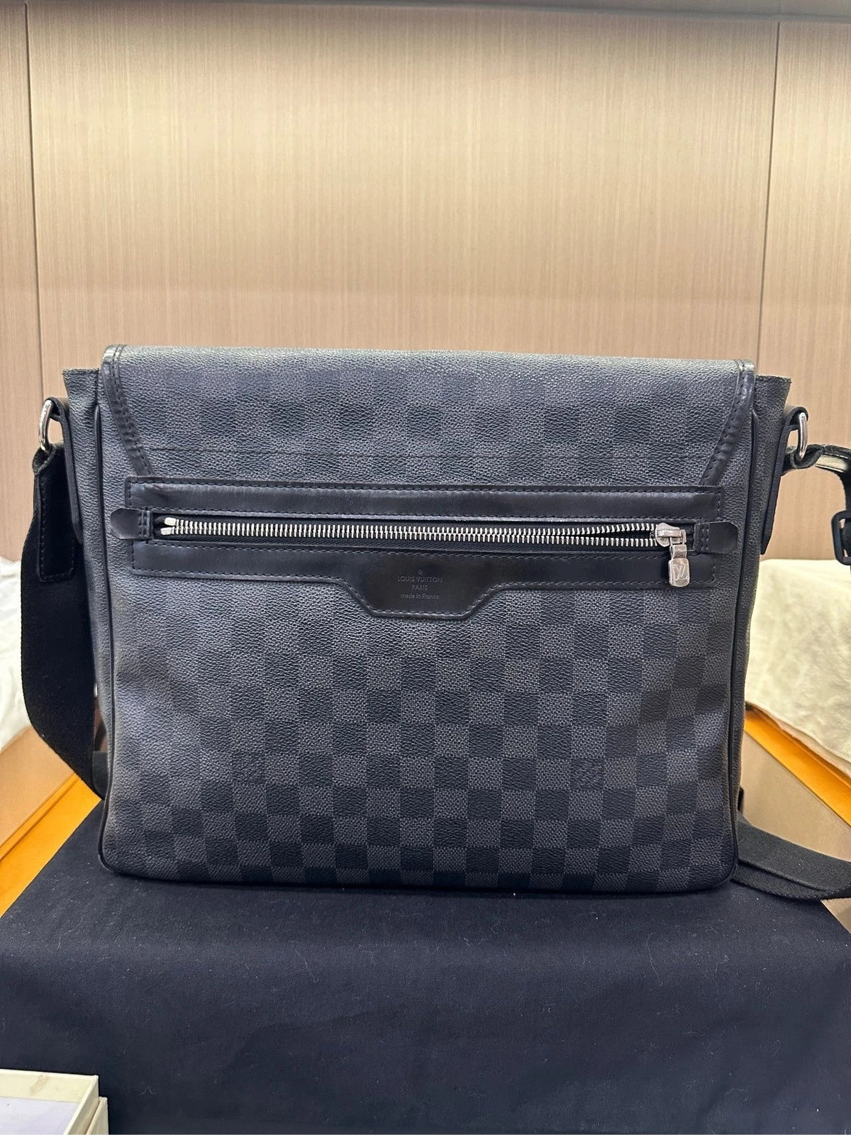 Louis Vuitton Canvas Black Checkerboard Flap Messenger Bag For Women